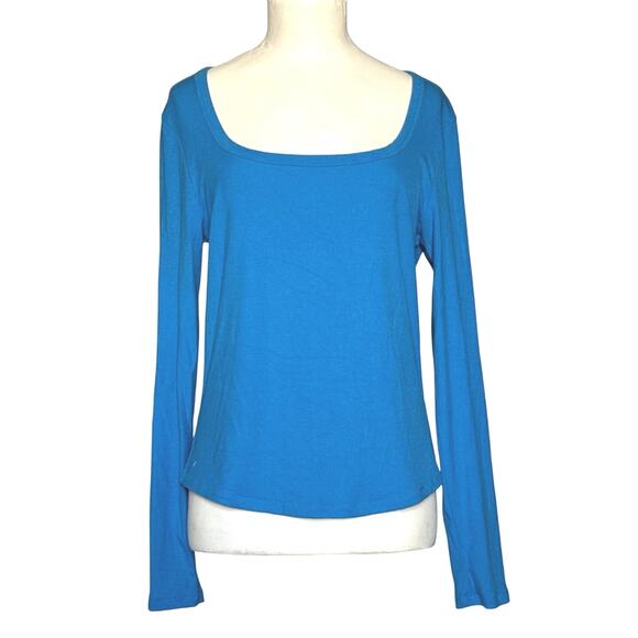 Athleta Signature Rib Square Neck Top Size L Ultramarine Blue Shirt Casual EUC - Picture 2 of 9
